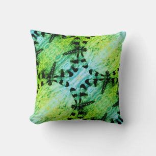 Black, teal blue green  dragonfly solid back throw pillow