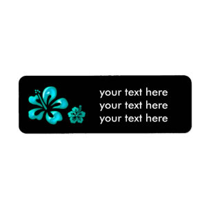 Black & Teal Blue Hibiscus Floral Address Labels