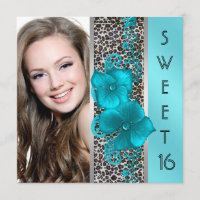 Black Teal Blue Leopard Photo Sweet 16 Birthday
