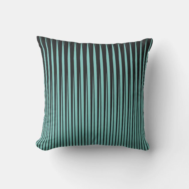 Black Teal Blue Stripes Patterns Ombre Colours Outdoor Pillow (Front)