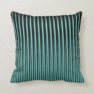 Black Teal Blue Stripes Patterns Ombre Colours Throw Pillow