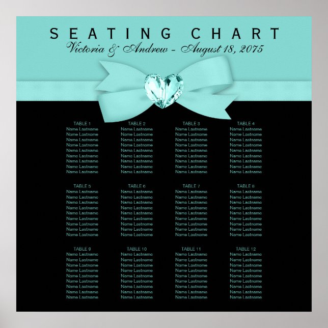 Black Teal Blue Wedding Seating Chart (Front)
