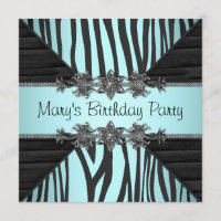 Black Teal Blue Zebra Womans Birthday Party