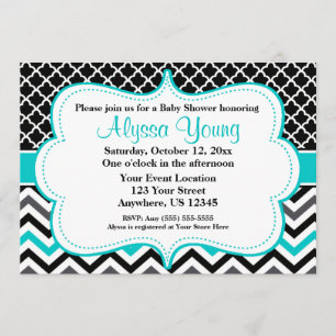 Black Teal Chevron Invitation