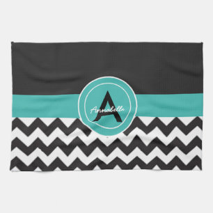 Black Teal Chevron Kitchen Towel