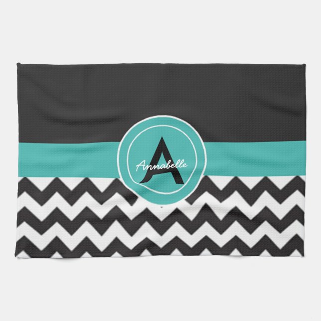 Black Teal Chevron Kitchen Towel (Horizontal)