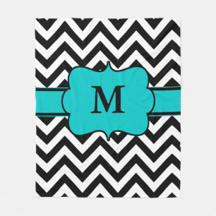 Black Teal Chevron Monogram Blanket
