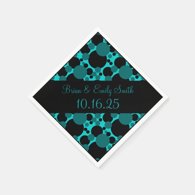 Black teal circles customizable paper napkins (Corner)