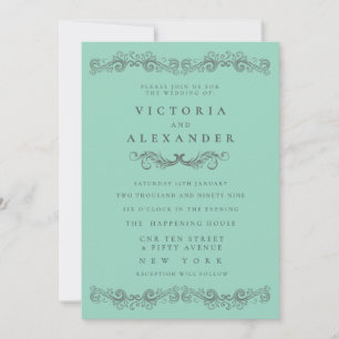 Black Teal Flourish Elegant Any Time Wedding Invitation
