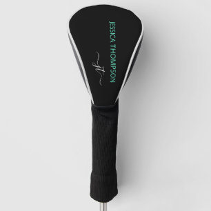 Black Teal Girly Golf Club Modern Monogram Name Head Cover