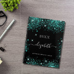 Black teal glitter green monogram initials 2025 planner<br><div class="desc">Black background, white text. Decorated with teal, sea green faux glitter dust. Personalize and add a year, your name and a title. The name is written with a modern hand lettererd style script with swashes. To keep the swashes only delete the sample name, leave the spaces or emoji's in front...</div>