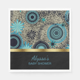 Black Teal Gold Personalized Baby Shower Napkin