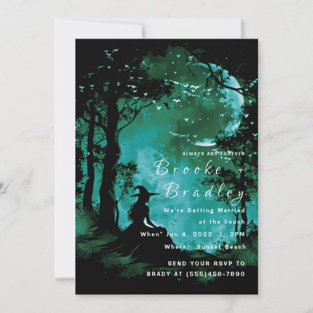 Black & Teal Green Forest Silhouette Wedding Invitation (Front)