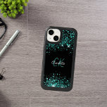 Black teal green glitter dust monogram<br><div class="desc">A stylish black coloured background. Decorated with teal,  green faux glitter dust. Personalize and add your first name,  monogram initials and full name. The name is written with a hand lettered style script.</div>