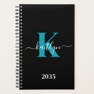 Black Teal Initial Name Monogrammed Planner