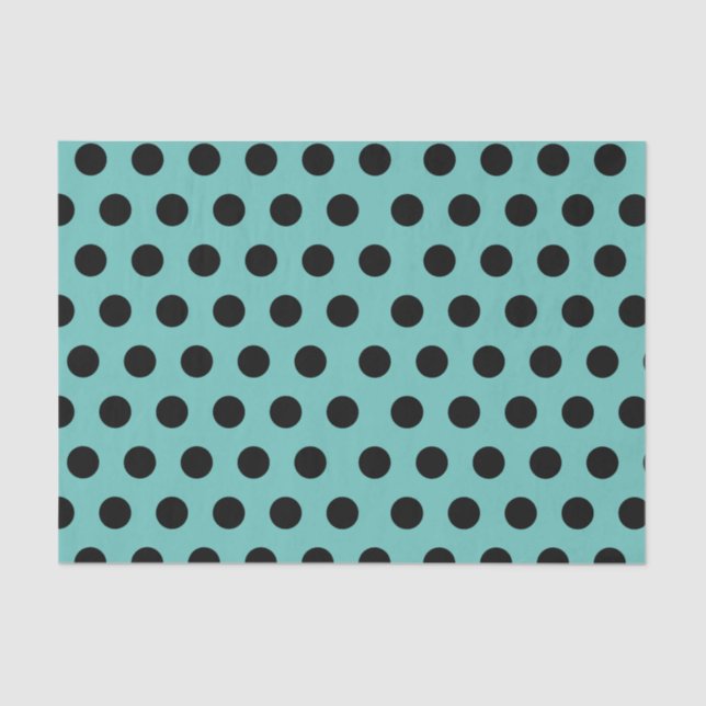 Black & Teal Medium Sized Polka Dot Tissue Paper (Front)