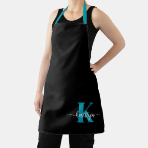 Black Teal Monogram Apron