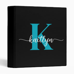 Black Teal Monogram Binder