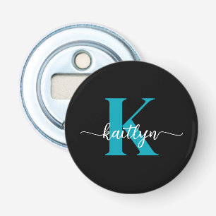 Black Teal Monogram Bottle Opener