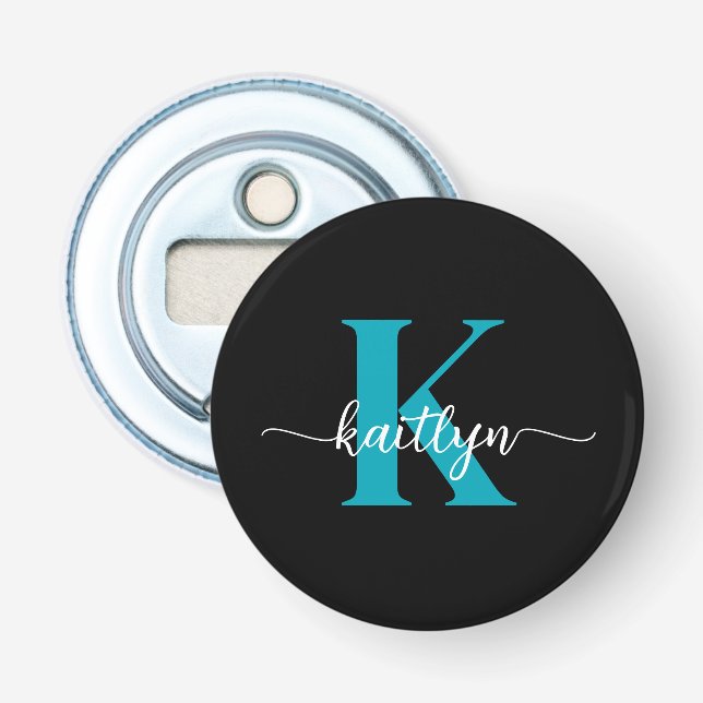 Black Teal Monogram Bottle Opener (Front)