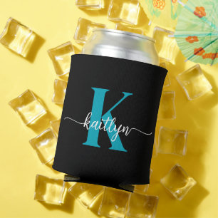Black Teal Monogram Can Cooler