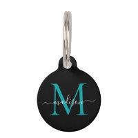 Black Teal Monogram Feminine Script Name