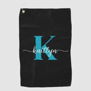 Black Teal Monogram Golf Towel