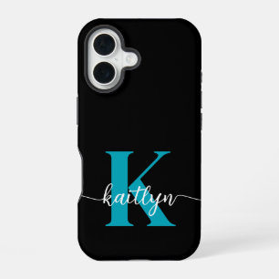 Black Teal Monogram iPhone 16 Case