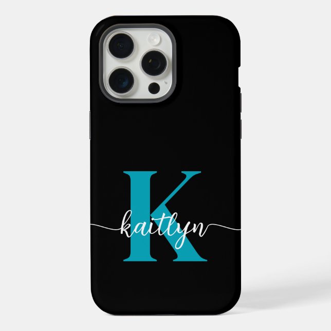 Black Teal Monogram iPhone Case (Back)