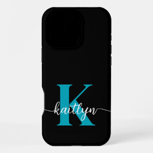 Black Teal Monogram iPhone 16 Pro Max Case