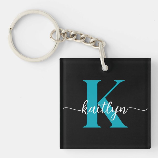 Black Teal Monogram Keychain (Front)