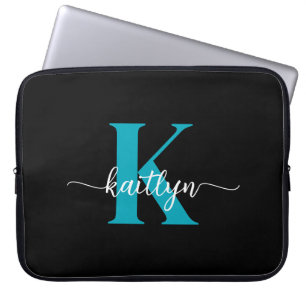 Black Teal Monogram Laptop Sleeve