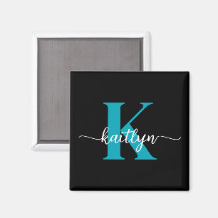 Black Teal Monogram Magnet