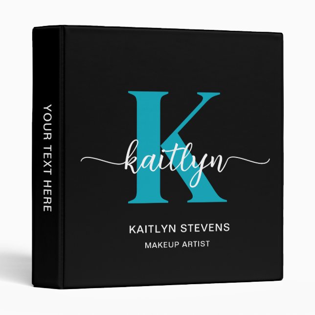 Black Teal Monogram Makeup Artist Binder (Front/Spine)