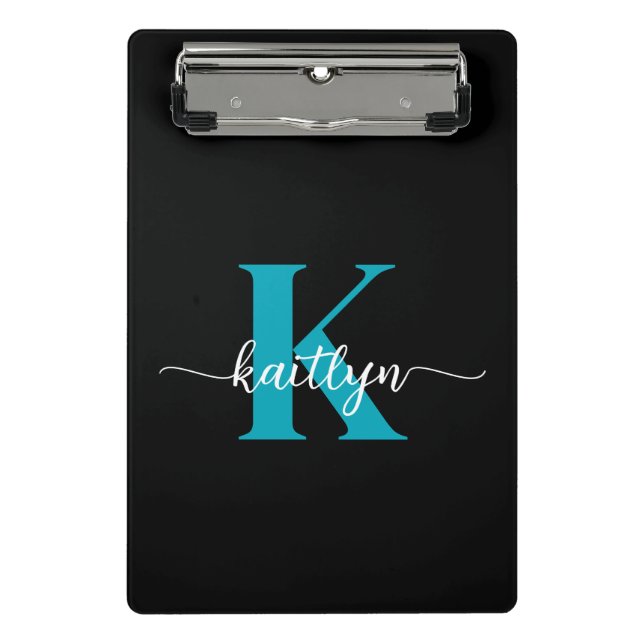 Black Teal Monogram Mini Clipboard (Front)