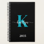 Black Teal Monogram Planner<br><div class="desc">This simple, elegant black 5.5 x 8.5 soft planner with your first name in a trendy script font in white and your first initial in a modern cap font in teal is perfect for you. It's stylish and trendy and yet very classic. It will make keeping appointments, meetings, deadlines, homework...</div>