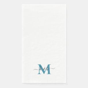 Black & Teal Monogram Swash Script White  Napkin