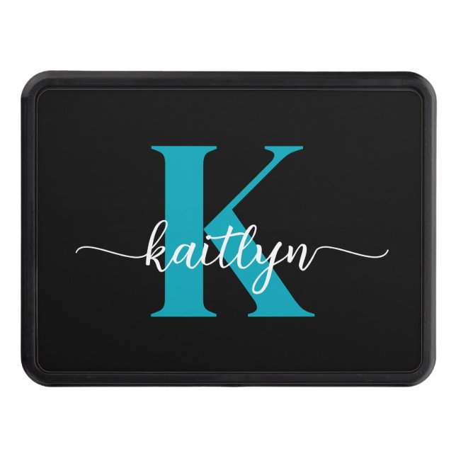 Black Teal Monogram Trailer Hitch Cover (Front)