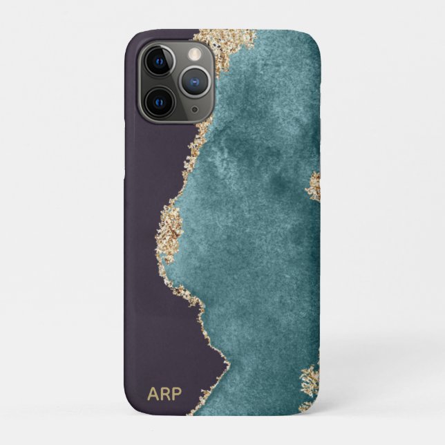 *~* Black Teal Moss Agate Geode Gold Glitter Case-Mate iPhone Case (Back)