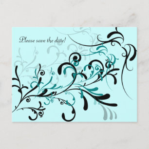 Black Teal on Teal Swirls Announcement Postcard