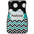 Black Teal Polka Dots Chevron Monogram