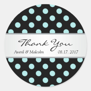 Black & teal polka dots Wedding Thank you Classic Round Sticker