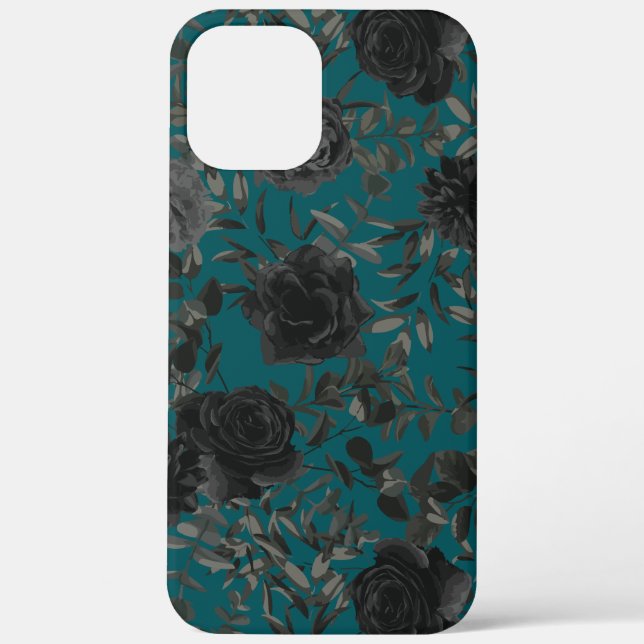 Black Teal Rose Gothic Elegant Wedding Case-Mate iPhone Case (Back)