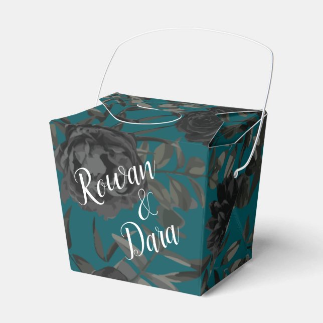 Black Teal Rose Gothic Elegant Wedding Favor Box (Front Side)