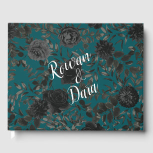 Black Teal Rose Gothic Elegant Wedding Guest Book