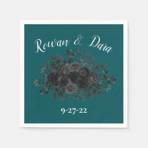 Black Teal Rose Gothic Elegant Wedding Napkin