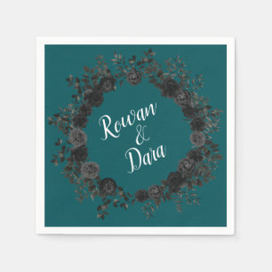 Black Teal Rose Gothic Elegant Wedding Napkin
