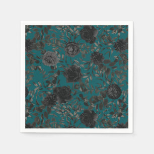 Black Teal Rose Gothic Elegant Wedding Napkin
