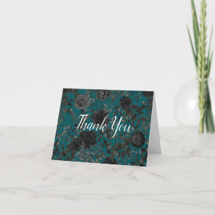 Black Teal Rose Gothic Elegant Wedding Thank You Card