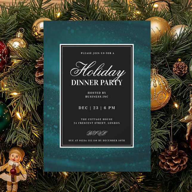 Black & Teal Sequins Xmas Holiday Dinner Party Invitation (Black & Teal Sequins Xmas Holiday Dinner Party Invitation)